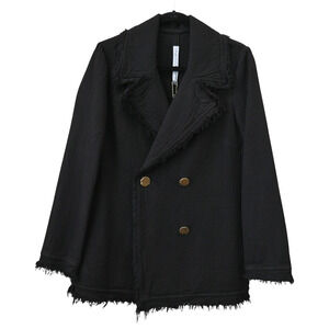Racqual Allegra Black Fringed Textured Cotton Blend Peacoat Size 0